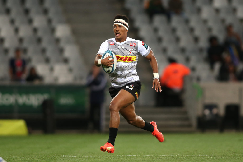 Angelo Davids of Stormers on the attack during the United Rugby Championship 2022/23 match between Stormers and Llanelli Scarlets held at Cape Town Stadium in Cape Town, South Africa on 25 November 2022