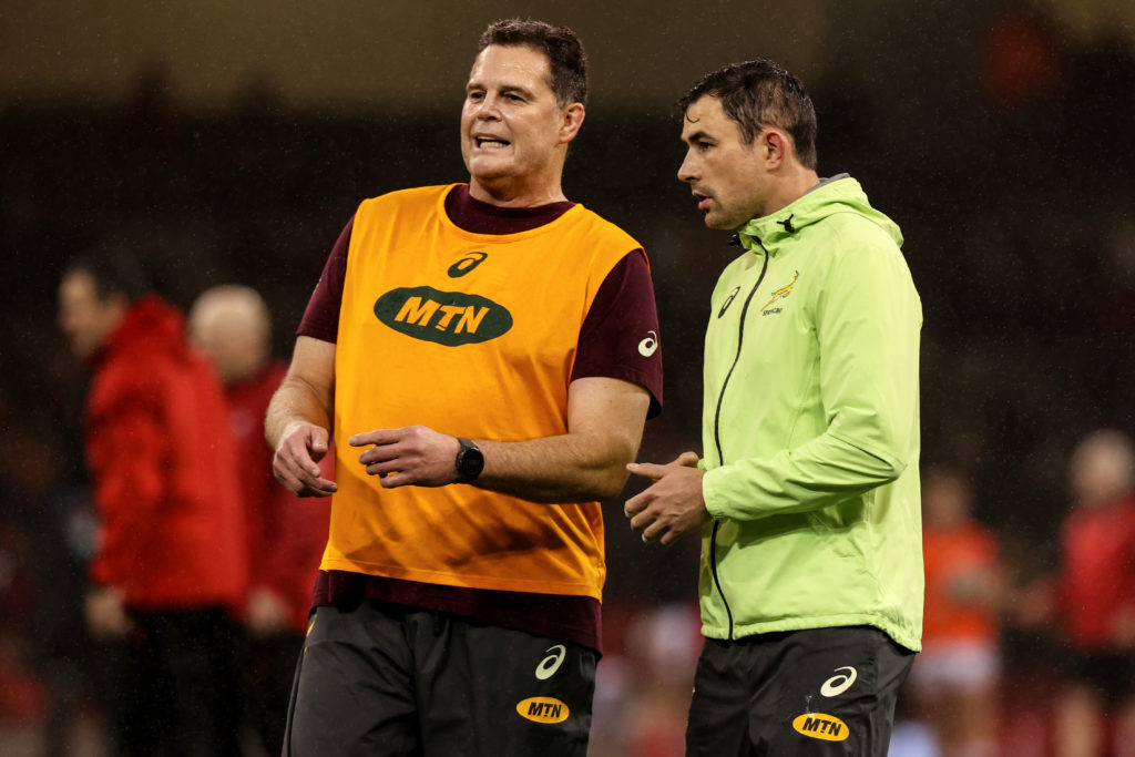 (12591822j) Wales vs South Africa. South Africa Head Coach Rassie Erasmus with Assistant Coach Felix Jones Autumn Nations Series, Principality Stadium, Cardiff, Wales - 06 Nov 2021