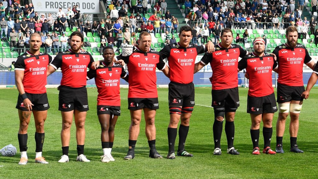 Mandatory Credit: Photo by Luca Sighinolfi/INPHO/Shutterstock/BackpagePix (13845337ab) Benetton Rugby vs Emirates Lions. The Emirates Lions team BKT United Rugby Championship, Stadio Comunale Monigo, Treviso, Italy - 25 Mar 2023