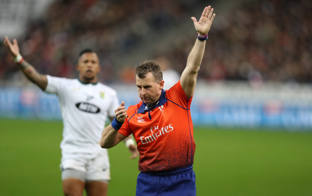 PARIS, FRANCE - NOVEMBER 10: Referee: Nigel Owens (Wales) during the Castle Lager Outgoing Tour match between France and South Africa at Stade de France on November 10, 2018 in Paris, France.