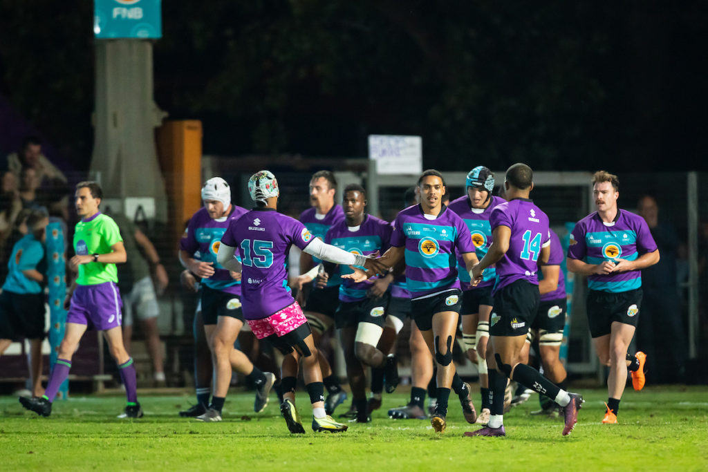 NWU Eagles celebrate a try in the Varsity Cup final