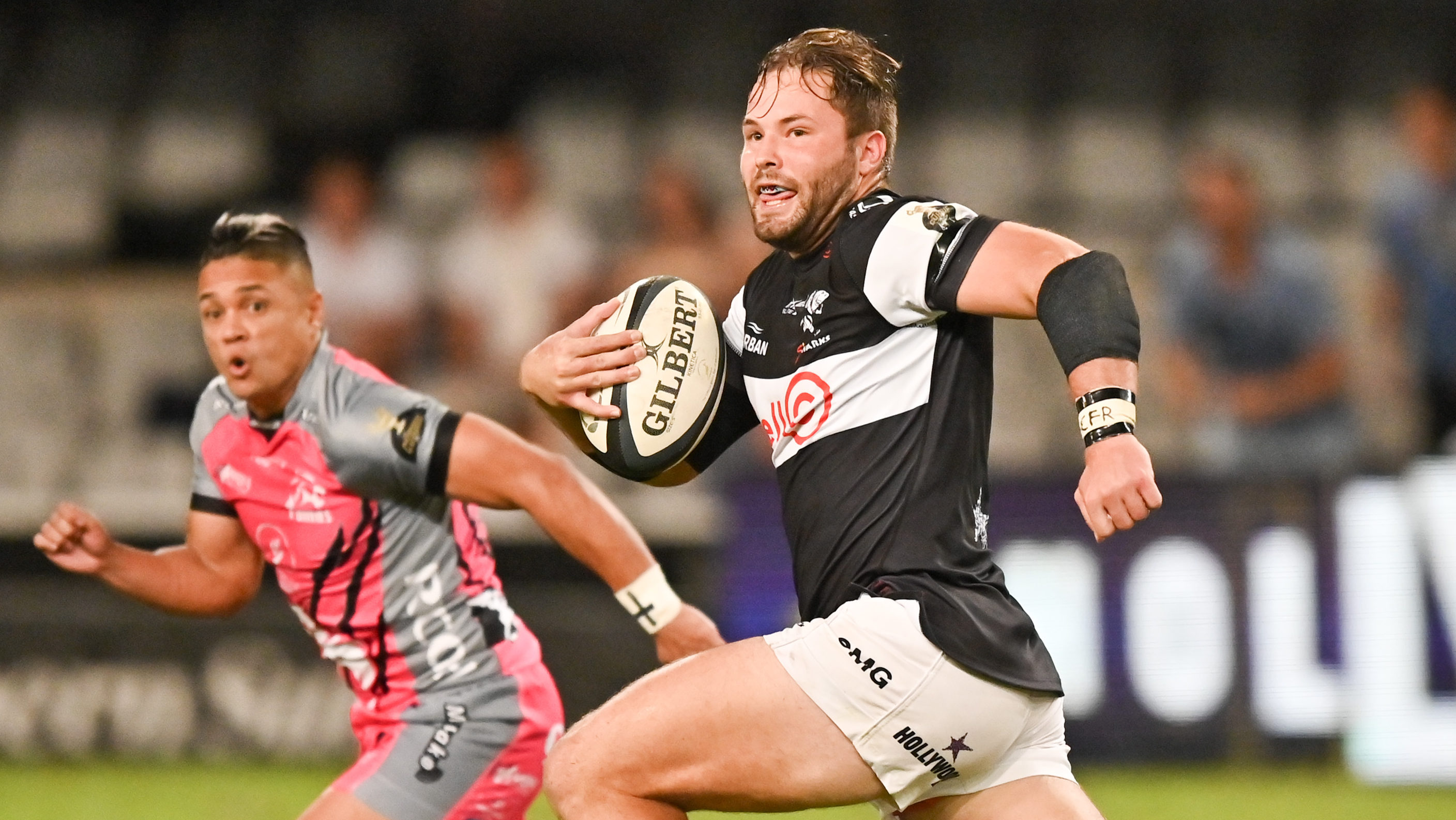 Marnus Potgieter of the Cell C Sharks finds a gap in the Puma defence during the 2023 Currie Cup match between the Sharks and Pumas held at Kings Park in Durban on 07 April 2023 ©Gerhard Duraan/BackpagePix