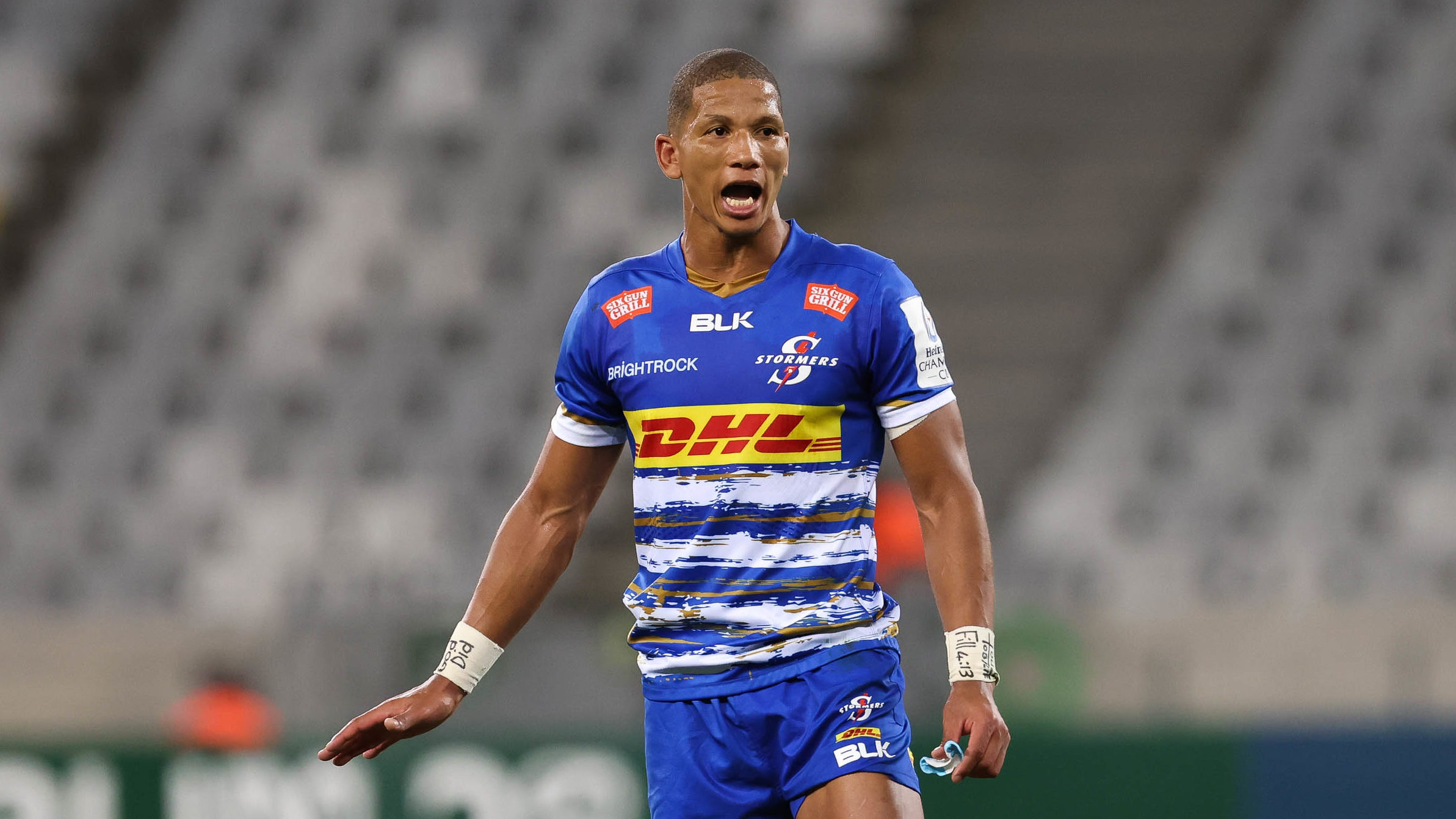 CAPE TOWN, SOUTH AFRICA - APRIL 01: Manie Libbok of the DHL Stormers during the Heineken Champions Cup, pool match between DHL Stormers and London Irish at DHL Stadium on December 17, 2022 in Cape Town, South Africa. (Photo by EJ Langner/Gallo Images)