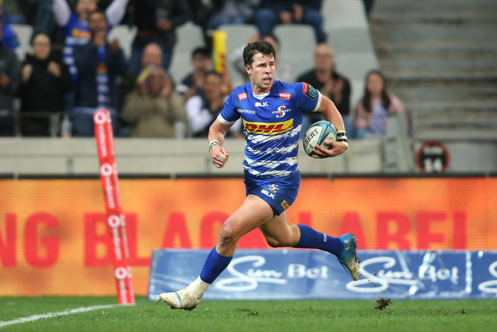 Ruhan Nel of Stormers crosses to score a try during the United Rugby Championship 2022/23 match between Stormers and Munster held at Cape Town Stadium in Cape Town, South Africa on 15 April 2023