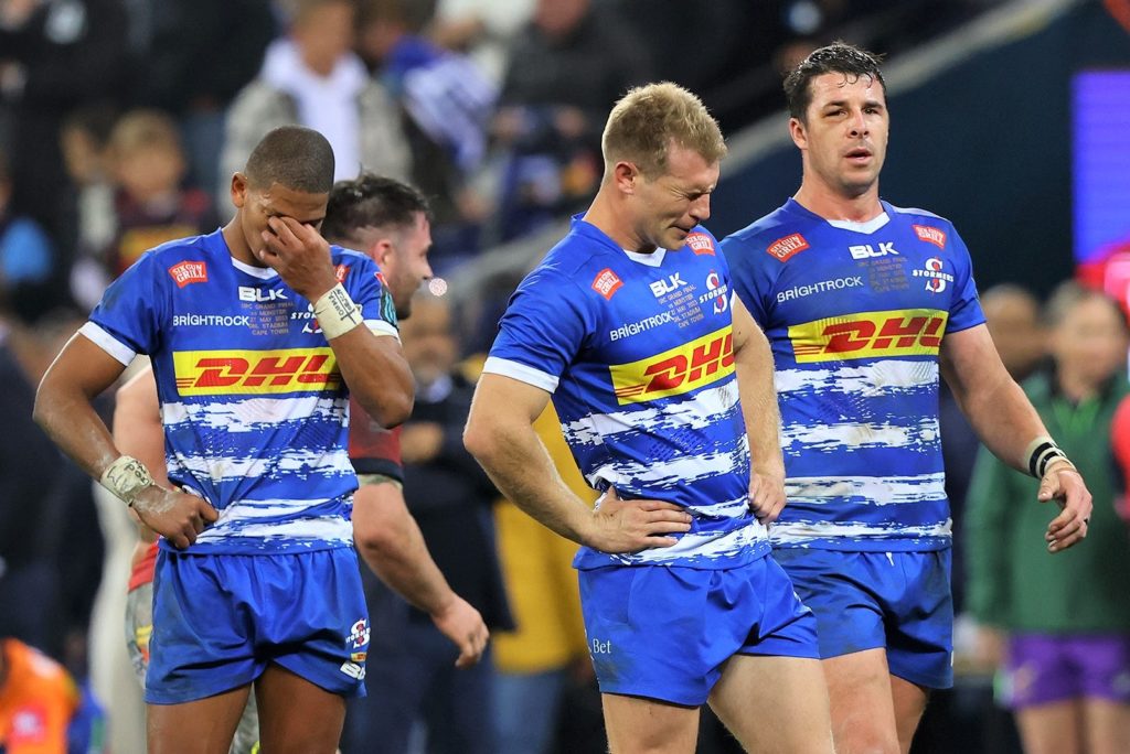 CAPE TOWN, SOUTH AFRICA - MAY 27: Manie Libbok, Paul de Wet and Ruhan Nel of the DHL Stormers during the Vodacom United Rugby Championship grand final, between the DHL Stormers and Munsterat on May 27, 2023 in Cape Town, South Africa. (Photo by EJ Langner/Gallo Images)