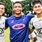 DURBAN, SOUTH AFRICA - MAY 15: (l-r) Neil Le Roux, Grant Williams and Imad Khan during the SA Rugby Academy training session at Durban High School on May 15, 2023 in Durban, South Africa. (Photo by Darren Stewart/Gallo Images)