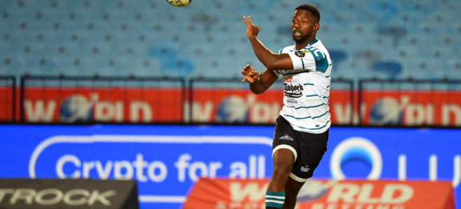 PRETORIA, SOUTH AFRICA - APRIL 07: Lubabalo Dobela of the Griquas during the Currie Cup, Premier Division match between Vodacom Bulls and Windhoek Draught Griquas at Loftus Versfeld on April 07, 2023 in Pretoria, South Africa.