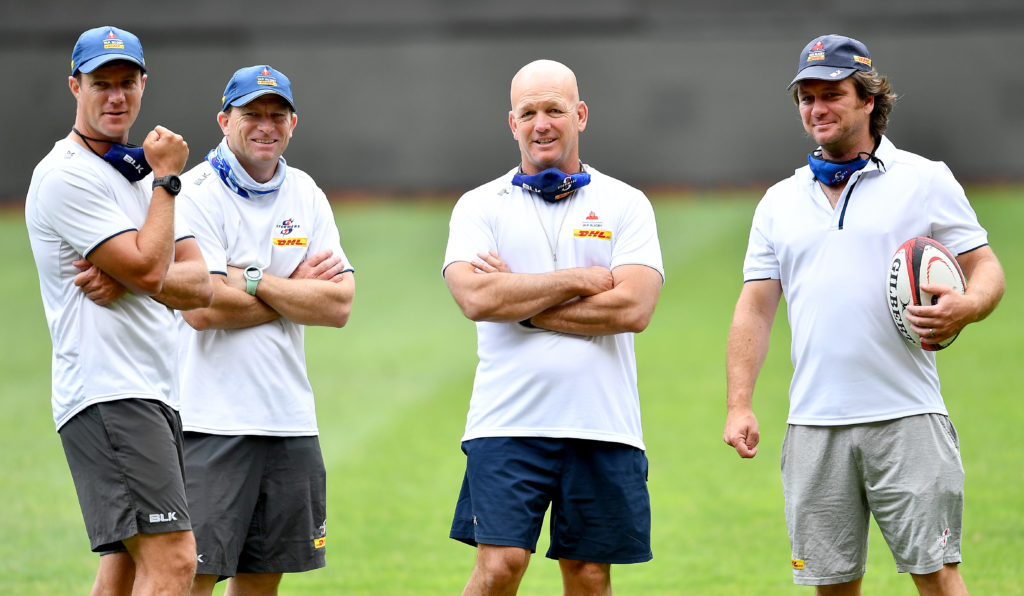 CAPE TOWN, SOUTH AFRICA - DECEMBER 10: (L-R) Coaches, Dawie Snyman, Gareth Wright, John Dobson and Norman Laker during the DHL Western Province captains run at DHL Newlands on December 10, 2020 in Cape Town, South Africa.