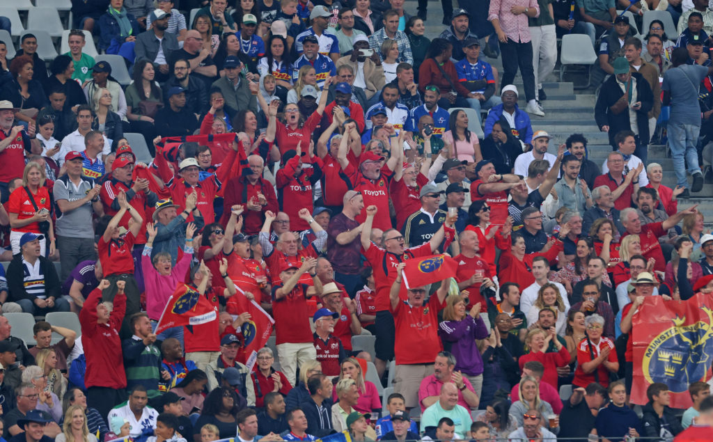 CAPE TOWN, SOUTH AFRICA - APRIL 15: Munster fans during the United Rugby Championship match between DHL Stormers and Munster at DHL Stadium on April 15, 2023 in Cape Town, South Africa.