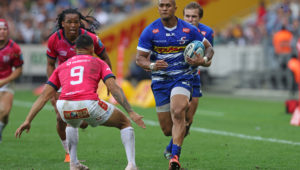 CAPE TOWN, SOUTH AFRICA - MAY 06: Leolin Zas of Stormers during the United Rugby Championship quarter final match between DHL Stormers and Vodacom Bulls at DHL Stadium on May 06, 2023 in Cape Town, South Africa.