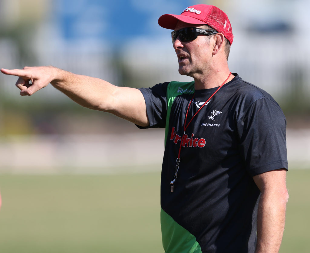 DURBAN, SOUTH AFRICA - JUNE 13: John Plumtree Head Coach of the Sharks during The Sharks training session at Growthpoint Kings Park on June 13, 2013 in Durban, South Africa.
