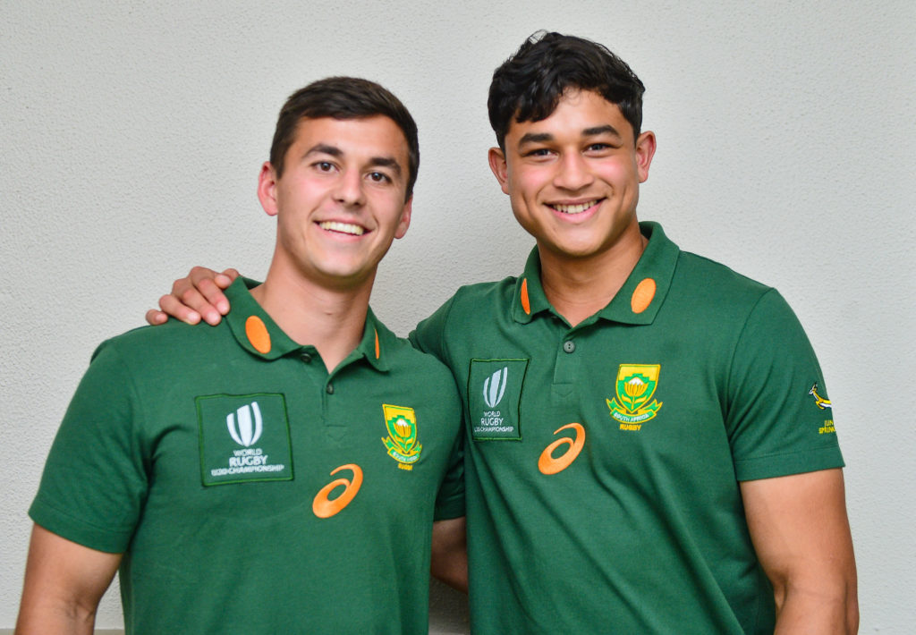 CAPE TOWN, SOUTH AFRICA - JUNE 22: Neil le Roux and Imad Khan during the Junior Springboks team announcement at Southern Sun Newlands on June 22, 2023 in Cape Town, South Africa.