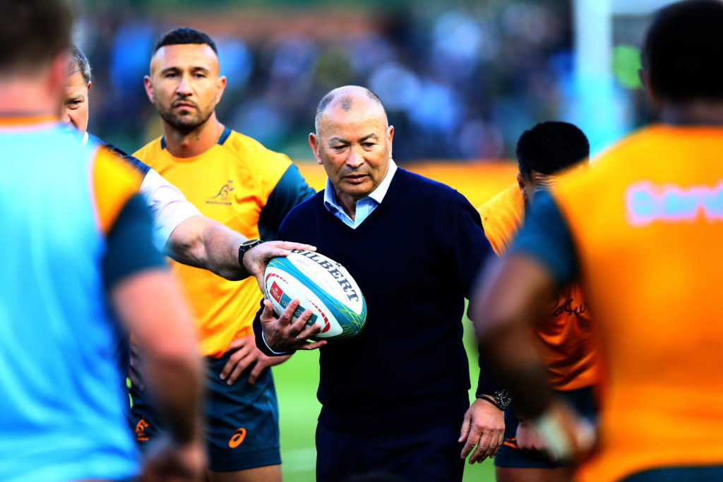Eddie Jones in the huddle with the Wallabies
