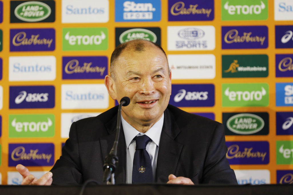 In this handout photo taken on January 31, 2023 by Rugby Australia Karen Watson, Australian Eddie Jones addresses the press during the official announcement of his arrival as head coach for the Australian rugby team in Sydney. (Photo by Karen Watson / RUGBY AUSTRALIA / AFP) / -- IMAGE RESTRICTED TO EDITORIAL USE - STRICTLY NO COMMERCIAL USE -- RESTRICTED TO EDITORIAL USE - MANDATORY CREDIT "AFP PHOTO / RUGBY AUSTRALIA" - NO MARKETING NO ADVERTISING CAMPAIGNS - DISTRIBUTED AS A SERVICE TO CLIENTS - -- IMAGE RESTRICTED TO EDITORIAL USE - STRICTLY NO COMMERCIAL USE -- RESTRICTED TO EDITORIAL USE - MANDATORY CREDIT "AFP PHOTO / RUGBY AUSTRALIA" - NO MARKETING NO ADVERTISING CAMPAIGNS - DISTRIBUTED AS A SERVICE TO CLIENTS / The erroneous mention[s] appearing in the metadata of this photo by Karen Watson has been modified in AFP systems in the following manner: [RUGBY AUSTRALIA/Karen Watson] instead of [AFP Karen Watson]. Please immediately remove the erroneous mention[s] from all your online services and delete it (them) from your servers. If you have been authorized by AFP to distribute it (them) to third parties, please ensure that the same actions are carried out by them. Failure to promptly comply with these instructions will entail liability on your part for any continued or post notification usage. Therefore we thank you very much for all your attention and prompt action. We are sorry for the inconvenience this notification may cause and remain at your disposal for any further information you may require.