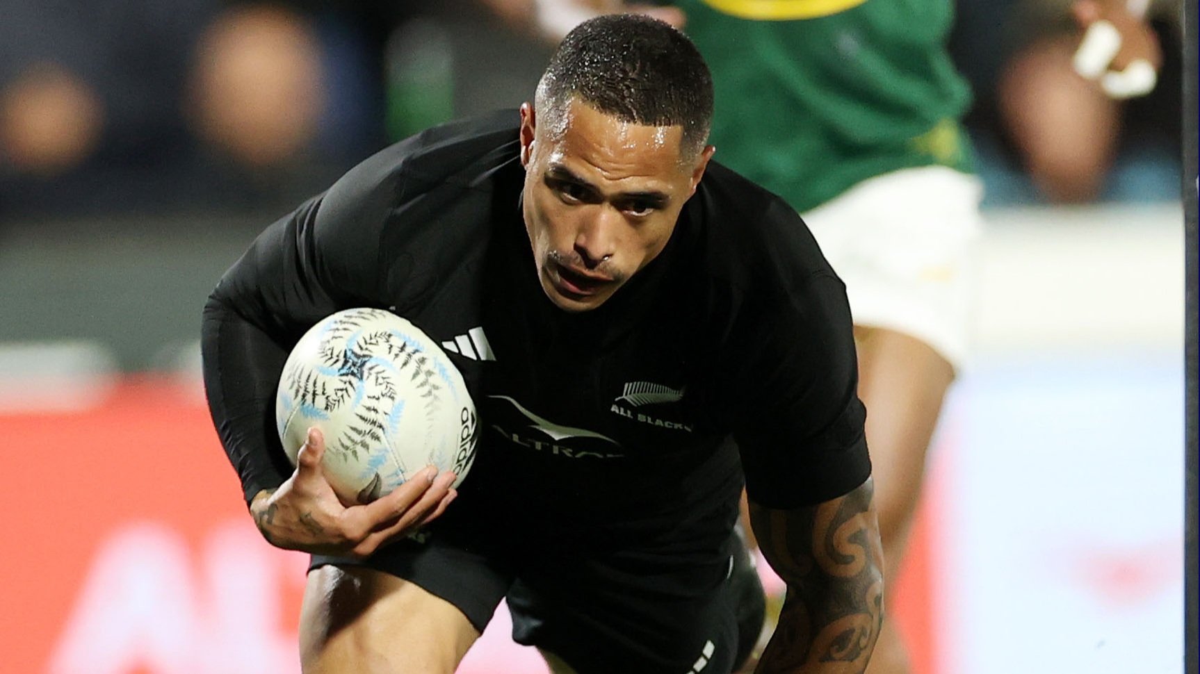 AUCKLAND, NEW ZEALAND - JULY 15: Aaron Smith of the All Blacks  scores a try during The Rugby Championship match between the New Zealand All Blacks and South Africa Springboks at Mt Smart Stadium on July 15, 2023 in Auckland, New Zealand. (Photo by Fiona Goodall/Getty Images)