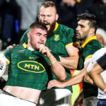 AUCKLAND, NEW ZEALAND - JULY 15: Malcolm Marx of South Africa (C) scores a try during The Rugby Championship match between the New Zealand All Blacks and South Africa Springboks at Mt Smart Stadium on July 15, 2023 in Auckland, New Zealand. (Photo by Fiona Goodall/Getty Images)