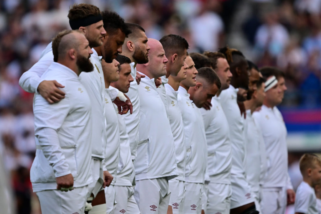 England team line up for their national anthem at Twickenham