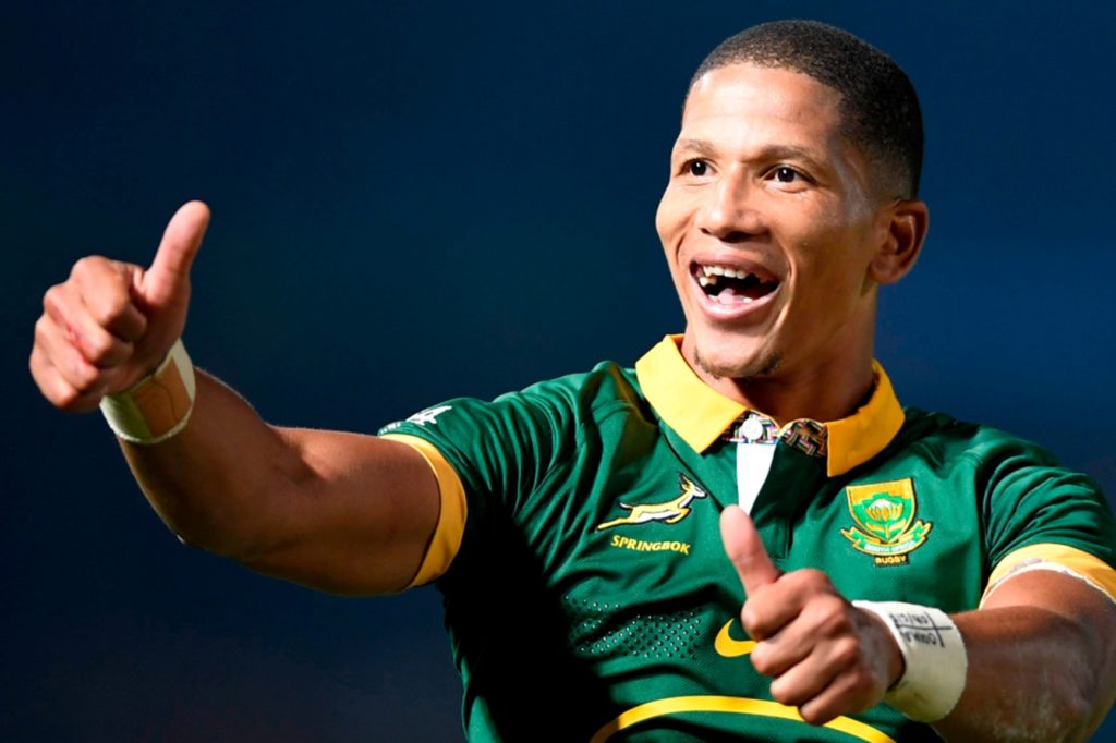 PRETORIA, SOUTH AFRICA - JULY 08: Manie Libbok of South Africa celebrates during the Rugby Championship match between South Africa and Australia at Loftus Versfeld Stadium on July 08, 2023 in Pretoria, South Africa. (Photo by Lefty Shivambu/Gallo Images)