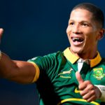 PRETORIA, SOUTH AFRICA - JULY 08: Manie Libbok of South Africa celebrates during the Rugby Championship match between South Africa and Australia at Loftus Versfeld Stadium on July 08, 2023 in Pretoria, South Africa. (Photo by Lefty Shivambu/Gallo Images)