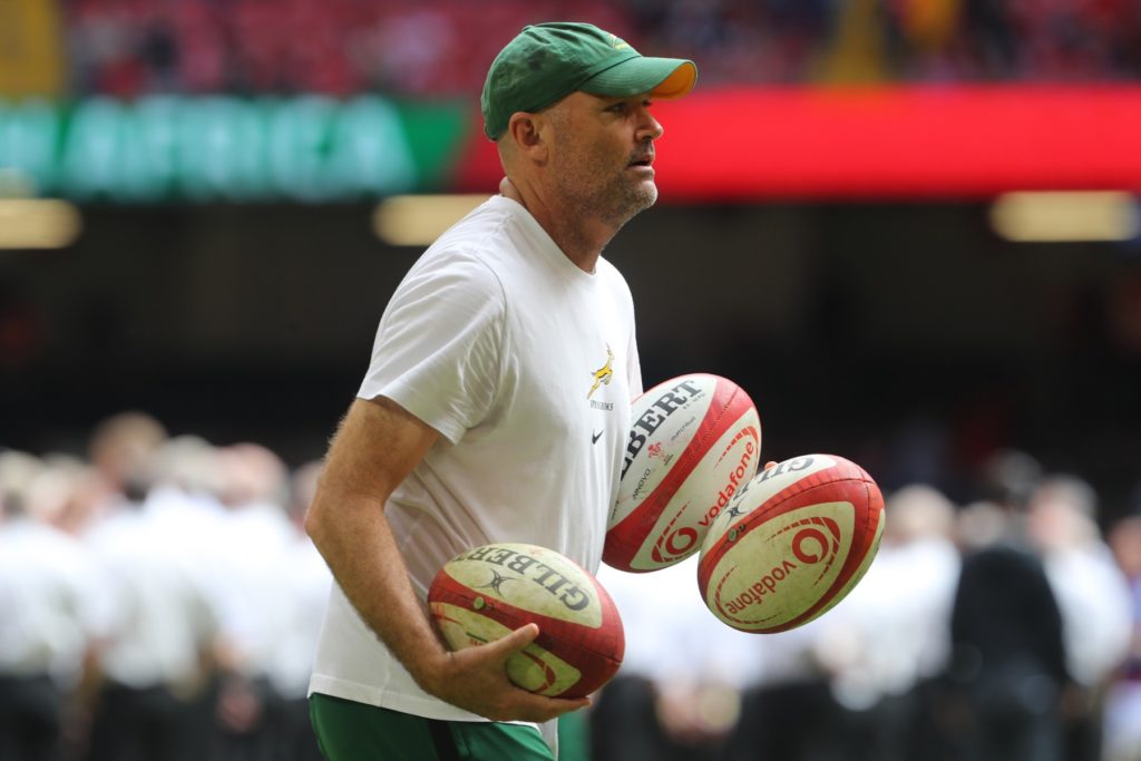 South Africa's head coach Nienaber Jacques waits for the start of the pre-World Cup Rugby Union match between Wales and South Africa at Principality Stadium in Cardiff on August 19, 2023