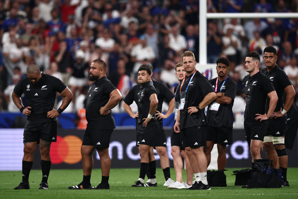 All Blacks players after losing to France at Stade de France in the 2023 World Cup