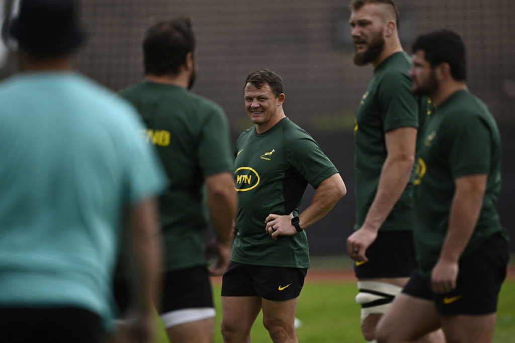 South Africa's hooker Deon Fourie takes part in a training session at Fauvettes Stadium, in Domont, north of Paris, on September 19, 2023, as part of the France 2023 Rugby World Cup. - South Africa Springboks will meet Ireland for their next pool B match of the 2023 World Cup.