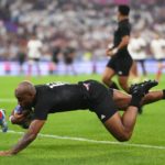 PARIS, FRANCE - SEPTEMBER 08 Mark Telea of New Zealand scores his team's second try during the Rugby World Cup France 2023 Pool A match between France and New Zealand at Stade de France on September 08, 2023 in Paris, France. (Photo by David Ramos - World Rugby/World Rugby via Getty Images)