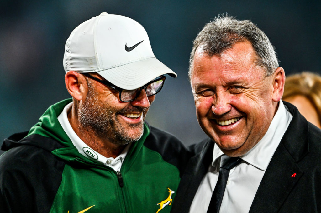 Bok coach Jacques Nienaber and All Blacks rival Ian Foster