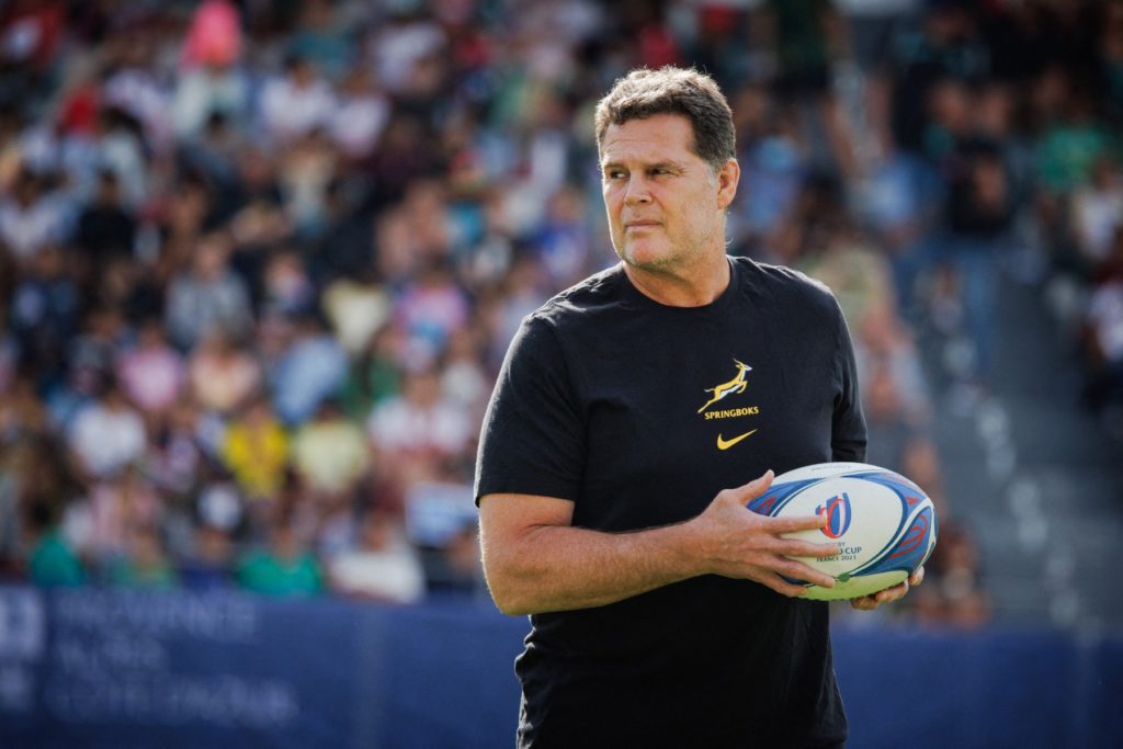 South Africa's head coach Rassie Erasmus looks on ahead of a training session at the Mayol Stadium in Toulon, southern France, on September 28, 2023, during the France 2023 Rugby World Cup.