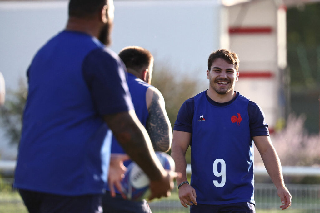 France's scrum-half Antoine Dupont attends a training session at the Stade du Parc in Rueil-Malamaison, near Paris, on October 10, 2023, during the Rugby World Cup 2023 France.
