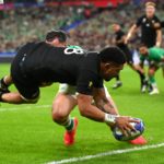 Ardie Savea scores a try in the 2023 World Cup quarter-final between New Zealand and Ireland