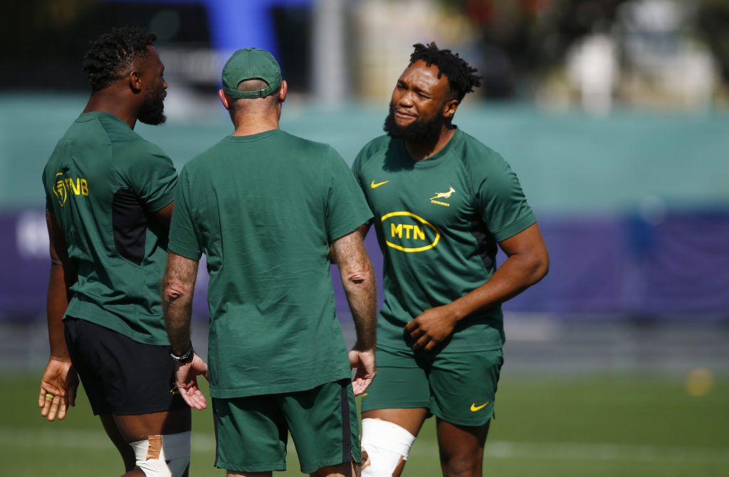 TOULON, FRANCE - OCTOBER 04: Lukhanyo Am of South Africa during the South Africa men's national rugby team training session at Rugby Club Toulonnais Campus on October 04, 2023 in Toulon, France.