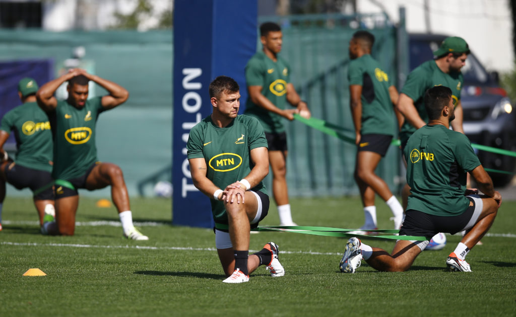 TOULON, FRANCE - OCTOBER 04: Handre Pollard of South Africa during the South Africa men's national rugby team training session at Rugby Club Toulonnais Campus on October 04, 2023 in Toulon, France.