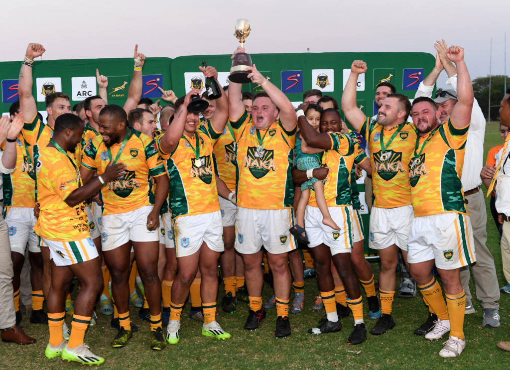 PRETORIA, SOUTH AFRICA - OCTOBER 07: Naka Bulls celebrate during the African Rainbow Community Gold Cup final match between Naka Bulls and Heineken College Rovers at Naka Bulls Park on October 07, 2023 in Pretoria, South Africa.