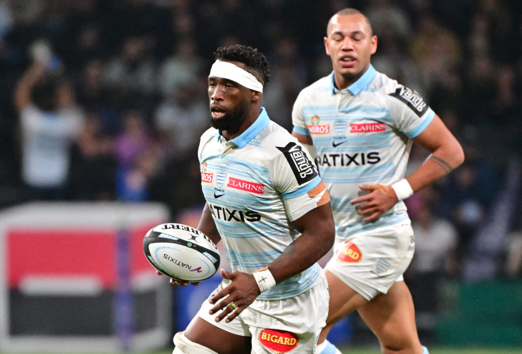 NANTERRE, FRANCE - NOVEMBER 26: South African flanker Siya Kolisi of Racing 92 in action during the Top 14 match between Racing 92 and Stade Rochelais at Paris La Defense Arena on November 26, 2023 in Nanterre, France.