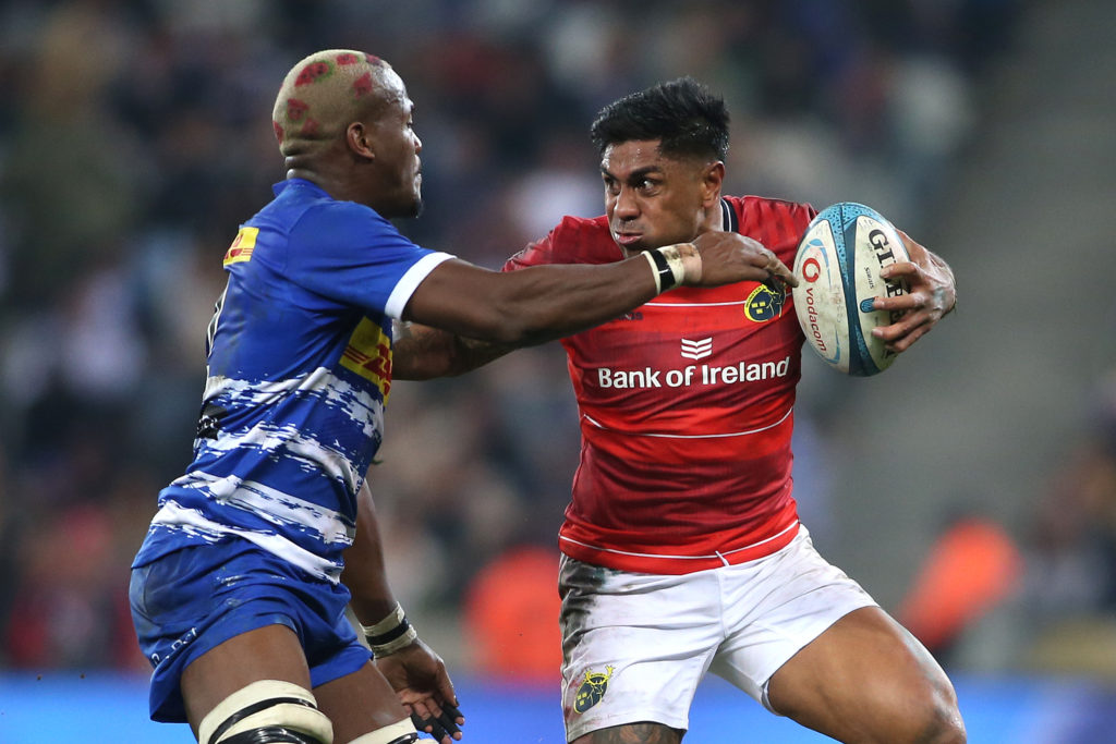Hacjivah Dayimani of Stormers attempts to tackle Malakai Fekitoa of Munster during the United Rugby Championship 2022/23 Grand Final between Stormers and Munster held at Cape Town Stadium in Cape Town, South Africa on 27 May 2023