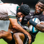 Sharks fullback Aphelele Fassi is tackled by Connacht wing Byron Ralston