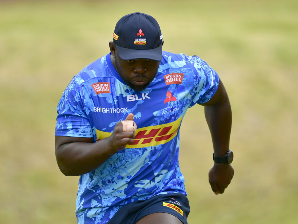 CAPE TOWN, SOUTH AFRICA - SEPTEMBER 18: Sti Sithole during the DHL Stormers training session at High Performance Centre on September 18, 2023 in Cape Town, South Africa.