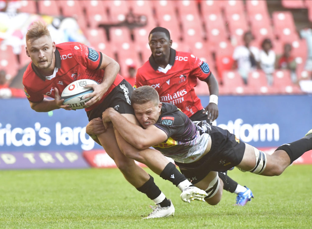 JOHANNESBURG, SOUTH AFRICA - OCTOBER 21: Richard Kriel of the Lions with the ball during the United Rugby Championship match between Emirates Lions and DHL Stormers at Emirates Airline Park on October 21, 2023 in Johannesburg, South Africa.