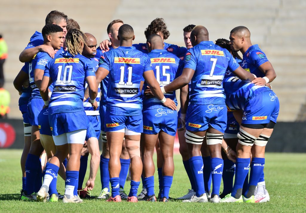 STELLENBOSCH, SOUTH AFRICA - OCTOBER 28: DHL Stormers players during the United Rugby Championship match between DHL Stormers and Scarlets at Danie Craven Stadium on October 28, 2023 in Stellenbosch, South Africa.