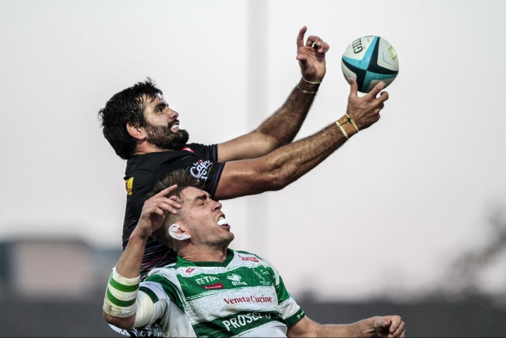 Mandatory Credit: Photo by Alfio Guarise/INPHO/Shutterstock (14204695x) Benetton Rugby vs DHL Stormers. Ruben Van Heerden of the DHL Stormers and Federico Ruzza of Benetton compete for a lineout BKT United Rugby Championship, Stadio Monigo, Treviso, Italy - 11 Nov 2023