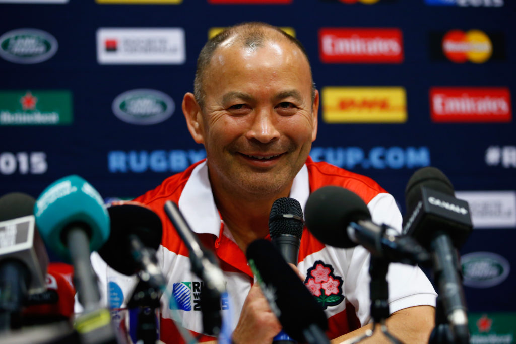 BRIGHTON, ENGLAND - SEPTEMBER 21: Japan coach Eddie Jones faces the media during a Japan Press Conference at the Hilton Hotel on September 21, 2015 in Brighton, England.