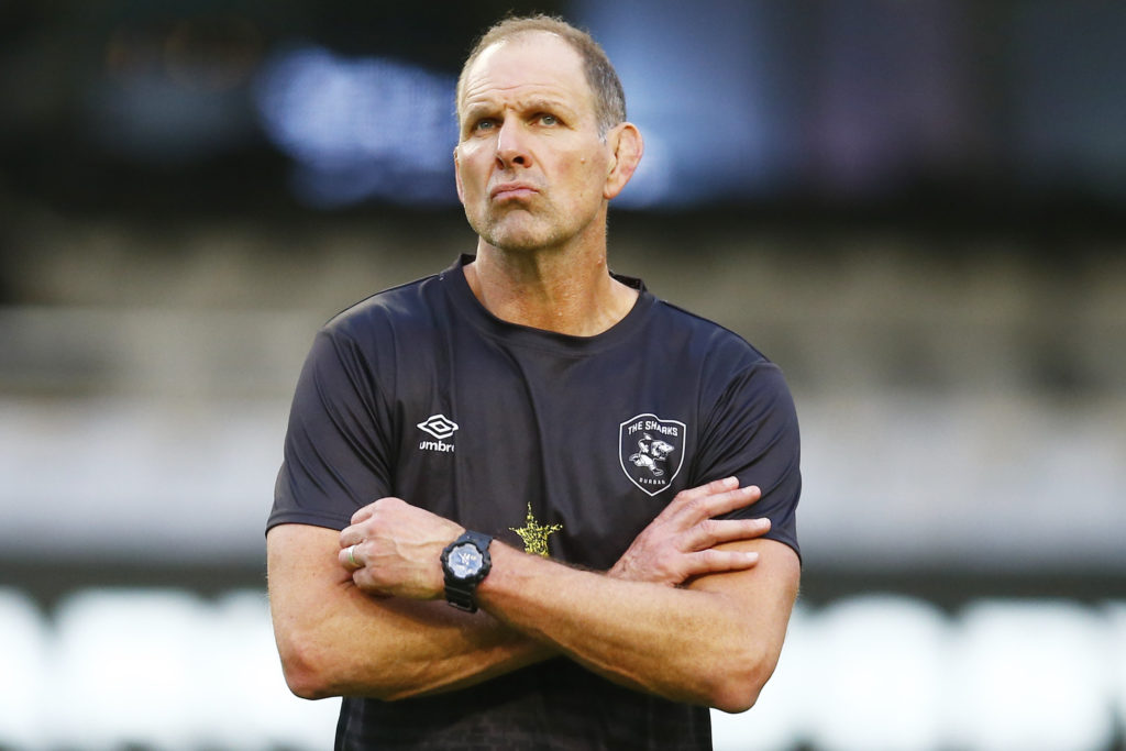 DURBAN, SOUTH AFRICA - NOVEMBER 25: John Plumtree (Head Coach) of the Hollywoodbets Sharks during the United Rugby Championship match between Hollywoodbets Sharks and Dragons at Hollywoodbets Kings Park on November 25, 2023 in Durban, South Africa. (Photo by Steve Haag Sports/Gallo Images)