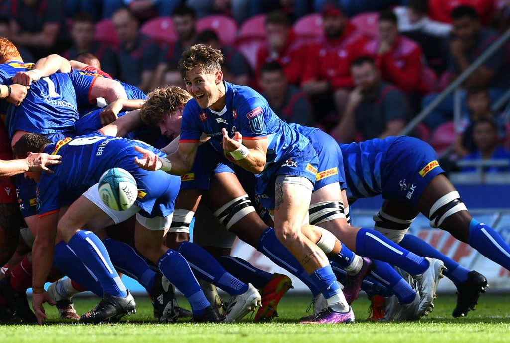 Mandatory Credit: Photo by Ben Evans/Huw Evans/Shutterstock/BackpagePix (12949884av) Stefan Ungerer of Stormers gets the ball away. Scarlets v Stormers - United Rugby Championship - 21 May 2022