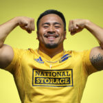 WELLINGTON, NEW ZEALAND - FEBRUARY 04: Asafo Aumua poses during the Hurricanes Super Rugby 2022 headshots session at Rugby League Park on February 04, 2022 in Wellington, New Zealand.