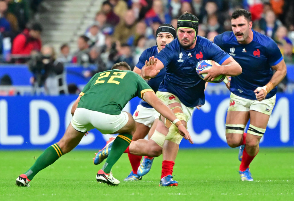 PARIS, FRANCE - OCTOBER 15: Gregory Aldritt of France in action during the Rugby World Cup France 2023 Quarter Final match between France and South Africa at Stade de France on October 15, 2023 in Paris, France.(Photo by Christian Liewig - Corbis/Corbis via Getty Images)