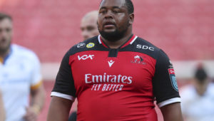 Asenathi Ntlabakanye of the Lions during the European Rugby Challenge Cup 2022/23 match between Lions and Leinster at the Ellis Park Stadium, Johannesburg on the 15 April 2023 ©Muzi Ntombela/BackpagePix
