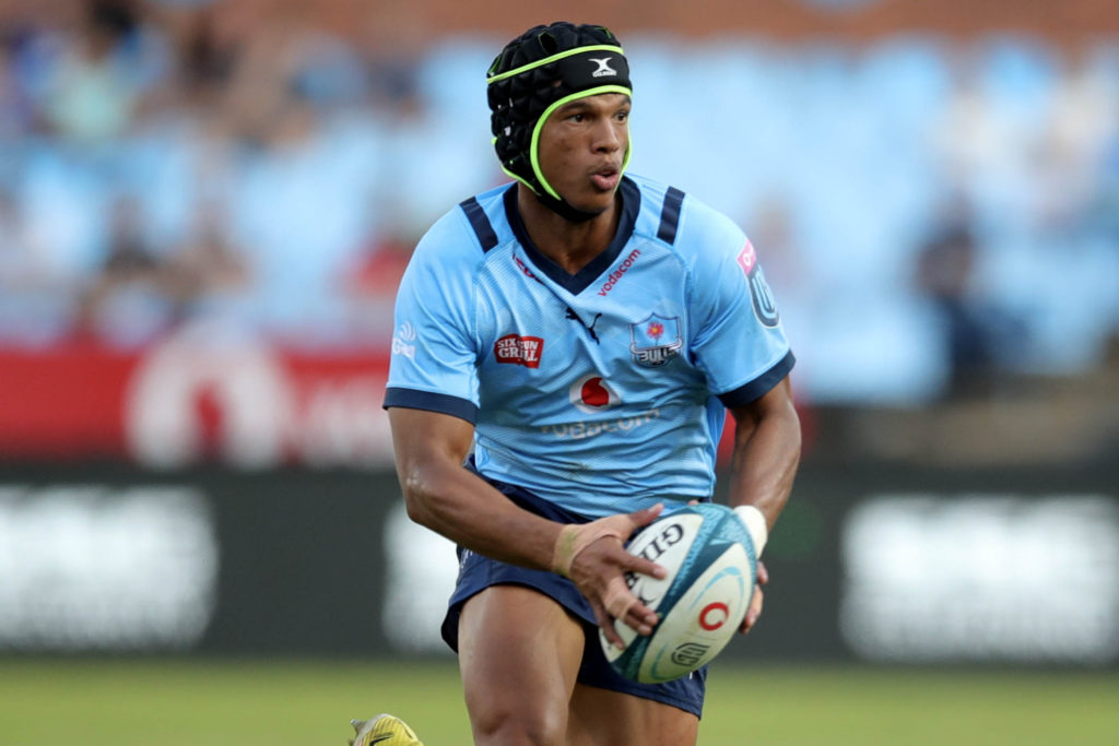 Kurt-Lee Arendse of Bulls during the United Rugby Championship 2022/23 match between Bulls and Leinster at Loftus Stadium in Pretoria on 22 April 2023 ©Samuel Shivambu/BackpagePix