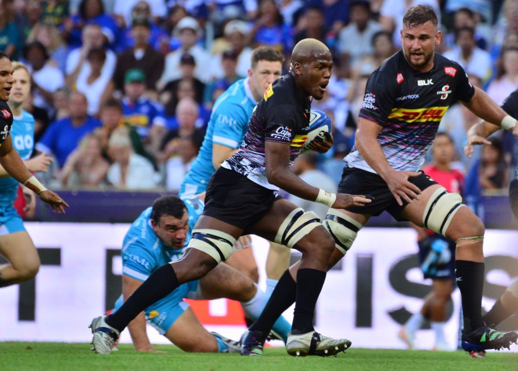CAPE TOWN, SOUTH AFRICA - JANUARY 13: Hacjivah Dayimani of DHL Stormers during the Investec Champions Cup match between DHL Stormers and Sale Sharks at DHL Stadium on January 13, 2023 in Cape Town, South Africa.