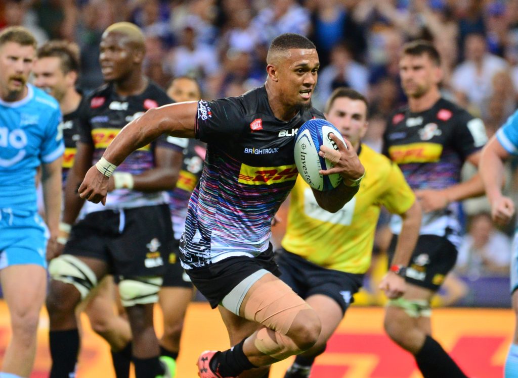 CAPE TOWN, SOUTH AFRICA - JANUARY 13: Leolin Zas of DHL Stormers during the Investec Champions Cup match between DHL Stormers and Sale Sharks at DHL Stadium on January 13, 2023 in Cape Town, South Africa.
